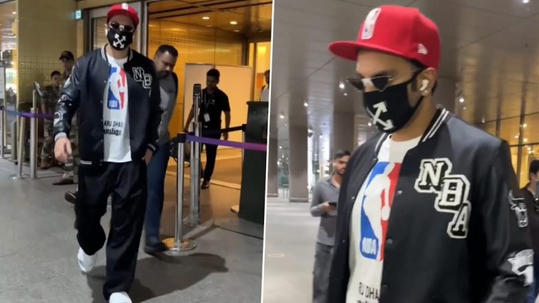 Ranveer Singh Airport Look: Bollywood Actor Looks Dashing in White NBA T-Shirt, Jacket and Track Pants (See Video)