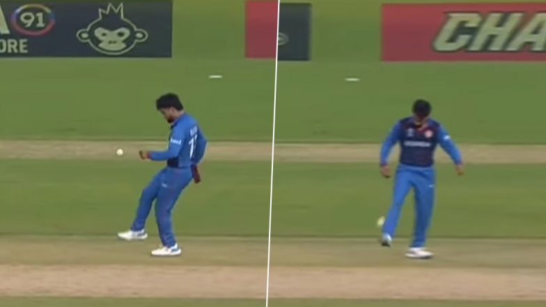 Rashid Khan Shows His Football Skills on the Field During NZ vs AFG ICC Cricket World Cup 2023 Match, Video Goes Viral!