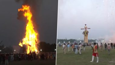 Ravan Dahan Videos: People Burn Effigies of Ravana in Srinagar, Patna and Leh To Celebrate Triumph of Good Over Evil on Dussehra 2023