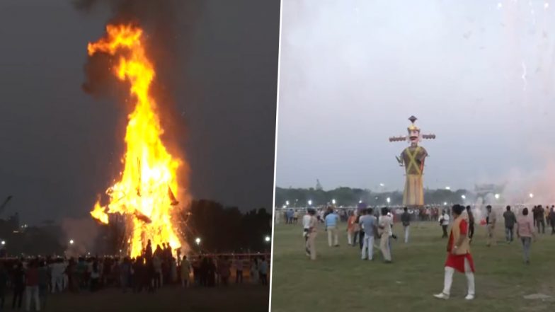 Ravan Dahan Videos: People Burn Effigies of Ravana in Srinagar, Patna and Leh To Celebrate Triumph of Good Over Evil on Dussehra 2023