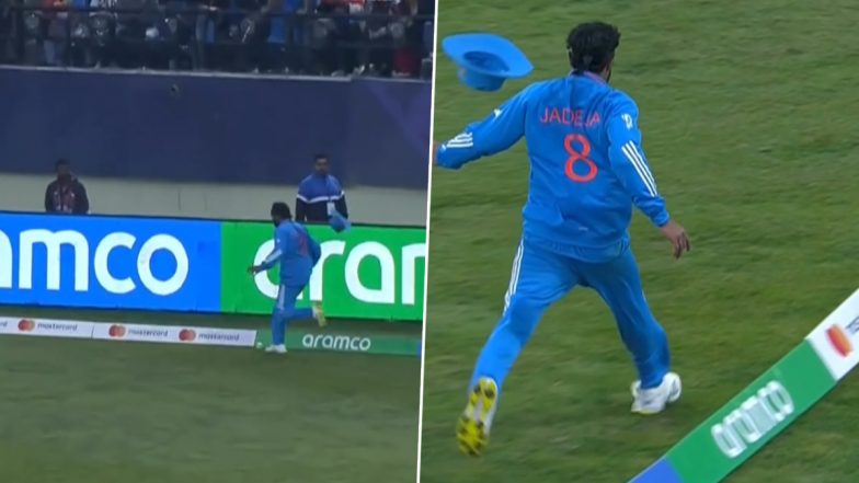 Brilliant Footwork! Ravindra Jadeja Makes Last-Minute Boundary Save With His Right Foot During IND vs NZ CWC 2023 Match (Watch Video)