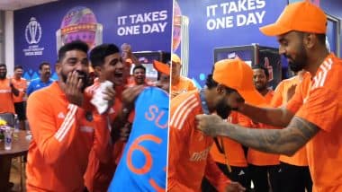 Ravindra Jadeja Wins ‘Best Fielder’ Medal for His Spectacular Fielding During IND vs BAN CWC 2023 Match, BCCI Shares Video of Team India’s Dressing Room Celebrations