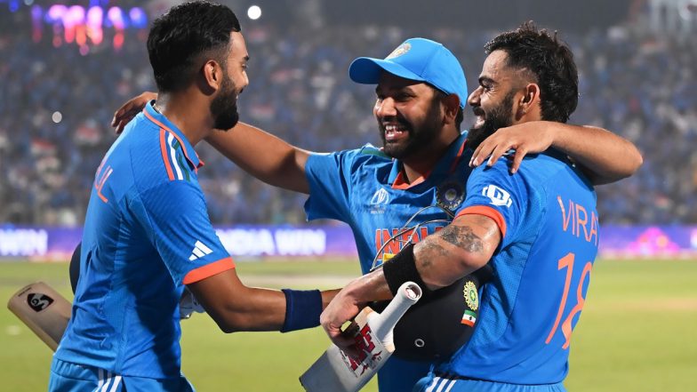 Rohit Sharma Hugs Virat Kohli and KL Rahul After India Beat Bangladesh by Seven Wickets in ICC Cricket World Cup 2023, Video Goes Viral!