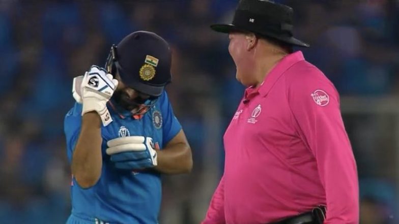 Rohit Sharma Shows His Muscles to Umpire Marais Erasmus During IND vs PAK ICC Cricket World Cup 2023 Match, Video Goes Viral!