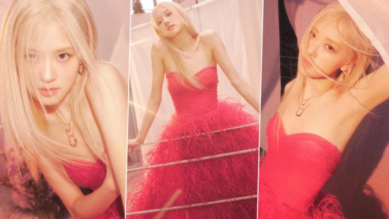 BLACKPINK's Rosé Looks Ethereal in Strapless Pink Fringe Dress (See Pics)