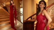 Shilpa Shetty is a Vision to Behold in Red Chiffon Saree Paired With Matching Off-Shoulder Blouse (See Pics)
