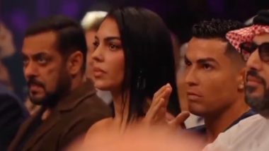 Salman Khan Sits Next to Cristiano Ronaldo During Boxing Match in Saudi Arabia, Fan Says 'Two GOATS in One Frame' (Watch Video)