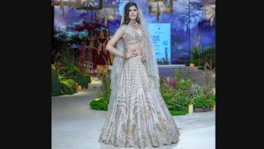 Lakme Fashion Week 2023: Sanjana Sanghi Rocks the Runway in Stunning Anju Modi Lehenga Choli (See Pics)