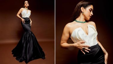 Sanya Malhotra Oozes Glam in Strapless Black and White Fishtail Gown (See Pics)