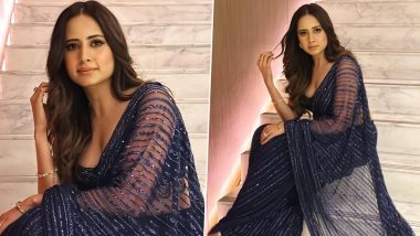 Sargun Mehta in Shimmery Blue Saree is Ethnic Fashion Done Right This Festive Season! (See Pics)