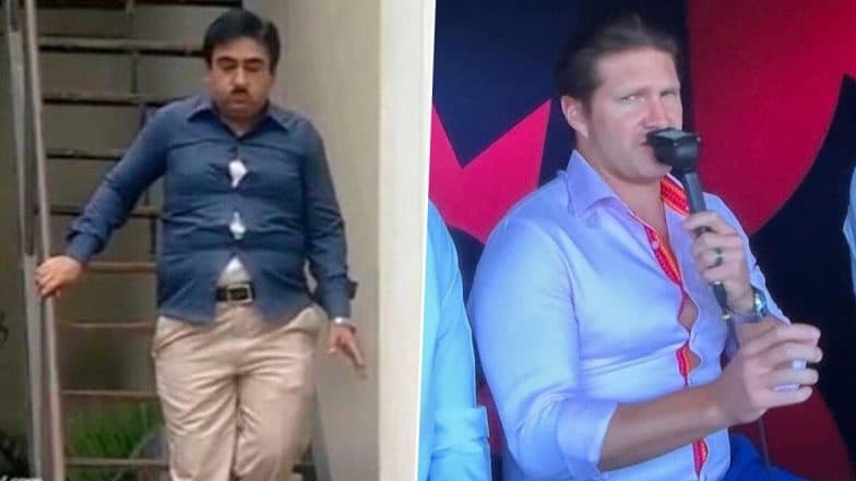 'Shane Watson Giving Jethalal Vibes' Fans React to Commentator Wearing Tight Shirt During NZ vs AFG ICC Cricket World Cup 2023 Match