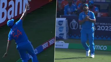 Presence of Mind! Shardul Thakur Completes Well-Judged Catch To Dismiss Rahmanullah Gurbaz During IND vs AFG ICC Cricket World Cup 2023 (Watch Video)