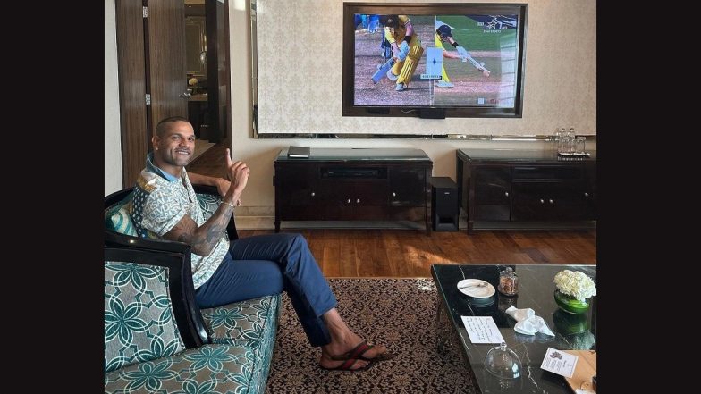 'Go India Go' Shikhar Dhawan Shows Support for Team India As He Shares Picture of Watching IND vs AUS ICC Cricket World Cup 2023 Clash from Home