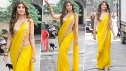 Shilpa Shetty's Yellow Saree With Glass Patchwork is a Perfect Choice For Navratri 2023 Day 5 Fashion (See Pics)