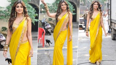 Shilpa Shetty's Yellow Saree With Glass Patchwork is a Perfect Choice For Navratri 2023 Day 5 Fashion (See Pics)
