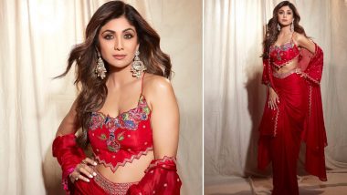 Shilpa Shetty Flaunts Svelte Figure in Red-Indo Western Outfit (See Pics)