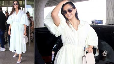 Sonam Kapoor Nails Airport Look in Stylish White Balloon Sleeve Dress and Cost of Her Outfit Is Worth Sponsoring Your Mini-Vacation Trip!