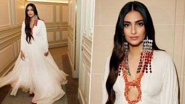 Sonam Kapoor Is Fashion Goddess in Valentino Gown Paired With Oversized Earrings at an Event in Paris (View Pics & Video)