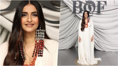 Sonam Kapoor Exudes Elegance and Beauty in White Valentino Grown and Oversize Earrings at The Business of Fashion (BoF) 500 Event