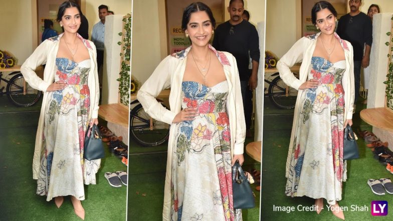 Sonam Kapoor Radiates Elegance in a Vibrant Printed Strap Dress and White Long Shrug! (View Pics)