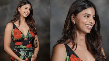 Suhana Khan Makes Fashion Statement in a Red Rose Print Midi Dress With Plunging Neckline, The Archies Actress Flaunts Her Radiant Smile in New Pics!