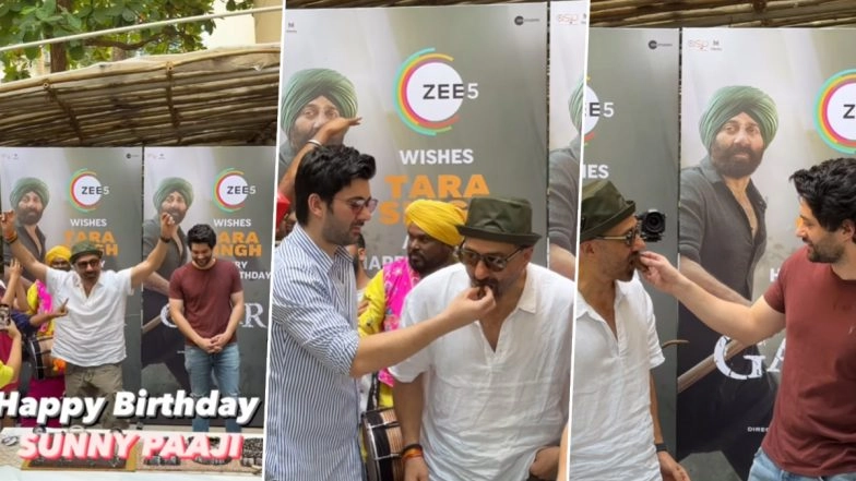 Sunny Deol Celebrates Birthday With His Boys Karan and Rajveer, Cuts Cake, and Grooves to the Beats of Dhol (Watch Video)