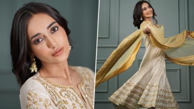 Surbhi Jyoti Looks Simply Elegant in Embellished White and Golden Anarkali Suit (View Pics)