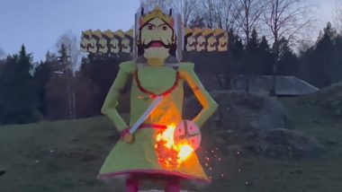 Ravan Dahan in Sweden Video: Locals Celebrate Dussehra by Burning Ravana Effigy, Viral Clip Surfaces