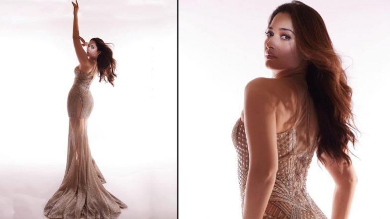 Tamannaah Bhatia is a Vision to Behold in Beige Floor-Length Embellished Gown (See Pics)