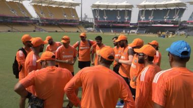 Team India Dons New Training Kit for ICC World Cup 2023, Players Seen in Saffron Coloured Training Jersey Ahead of IND vs AUS CWC 2023 Match