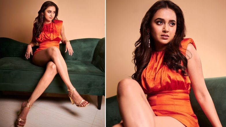 Tejasswi Prakash Flaunts Her Toned Legs in Sleeveless Orange Mini Dress (See Pics)