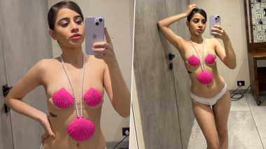 Uorfi Javed Shows Ample Skin As She Covers Her Assets With Pink Shells Paired With Sexy Innerwear (Watch Video)