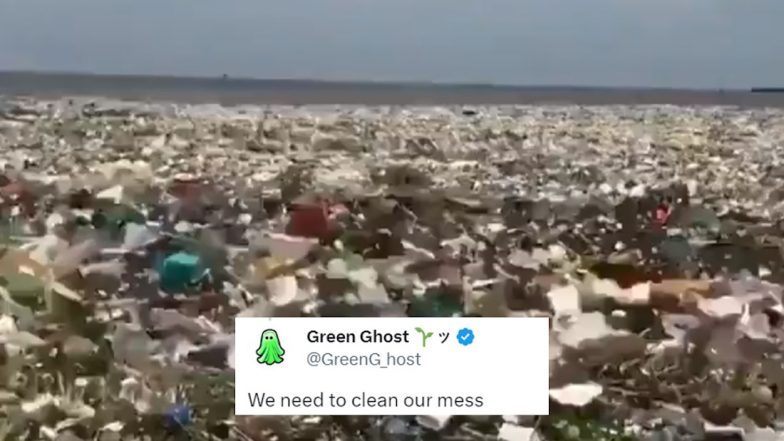 Horrifying Visual of Water Body Completely Filled With Trash Surfaces Online, Netizens React to the Concerning Viral Video (Watch)