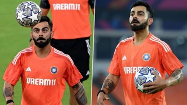 Virat Kohli Plays Football During Practice Session Ahead of India vs Pakistan ICC Cricket World Cup 2023 (See Pics)