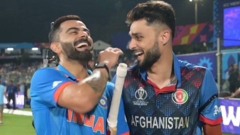 Virat Kohli and Naveen-ul-Haq Chat, Share a Laugh After IND vs AFG ICC Cricket World Cup 2023 Match, Pics and Video Goes Viral!