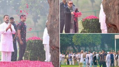 Indira Gandhi Death Anniversary 2023: Mallikarjun Kharge, Sonia Gandhi and Rahul Gandhi Offer Floral Tributes to Former Prime Minister at Shakti Sthal in Delhi (See Pics and Video)