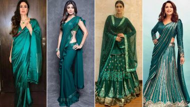 Navratri 2023 Day 9 Colour Peacock Green: Take Some Fashion Inspo from Kareena Kapoor Khan, Kajol & Others
