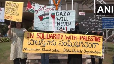 Israel-Hamas Conflict: As War Rages in Gaza, Protests Erupt After Friday Prayers in Hyderabad, Jammu and Kashmir and Lucknow (Watch Videos)