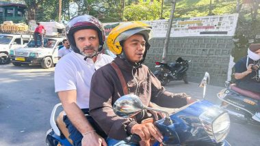 Rahul Gandhi Rides Pillion on Scooter in Aizawl To Meet Former Mizoram CM Lal Thanhawla, Hails Traffic Discipline (Watch Video)