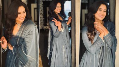 Shweta Tiwari Stuns in Navratri 2023 Day 7 Colour Grey, Actress Looks Absolutely Elegant in Anarkali Suit (View Pics)