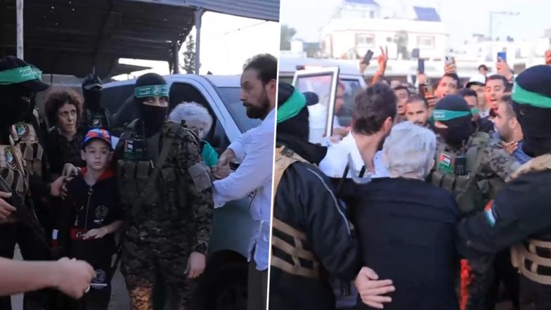 Israel-Hamas Truce: 24 Hostages Freed in Exchange for 39 Palestinian Prisoners as Part of Cease-Fire Swap (Watch Video)