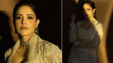 Nushrratt Bharuccha Looks Ethereal in a Dreamy White Cape-Like Ensemble With an Embroidered Jacket and Stunning Jewellery (See Pics)