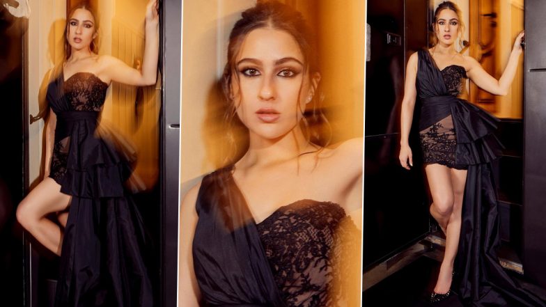 Sara Ali Khan Stuns in a Chic Black One-Shoulder Mini Dress With a Draped Trail Twist (See Pics)