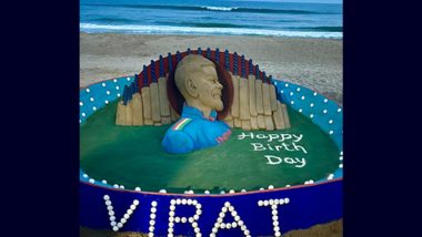 Virat Kohli Birthday Special: Sudarsan Pattnaik Wishes Indian Cricketer With Sand Sculpture at Puri Sea Beach As He Turns 35