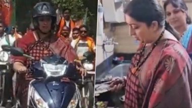 Chhattisgarh Assembly Election 2023: Smriti Irani Rides Scooty, Prepares Tea in Bastar for BJP Workers on Last Campaign Day (Watch Videos)