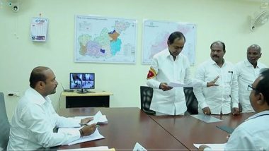 Telangana Assembly Elections 2023: BRS Supremo and CM K Chandrashekar Rao Files Nomination Papers From Gajwel and Kamareddy Constituencies (Watch Video)