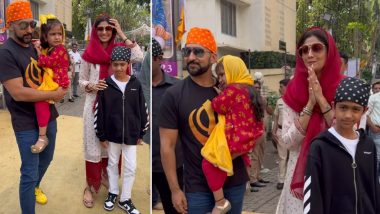 On Guru Nanak Jayanti, Shilpa Shetty and Raj Kundra Visit Gurudwara With Kids Samisha and Viaan (Watch Video)