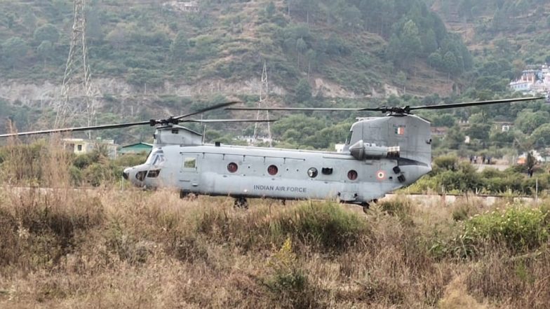 Uttarkashi Tunnel Rescue Operation Update: Chinook Helicopter Present at Chinyalisaur Airstrip to Airlift Rescued Workers (See Pic and Video)