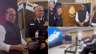 Defence Minister Rajnath Singh Unveils Crest of Yard 12706 Aka INS Imphal, Says 'Ship Is Hallmark of Indigenous Shipbuilding' (See Pics and Video)