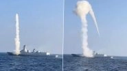 Indian Navy's Indigenous Guided Missile Destroyer 'Imphal' Achieves Milestone, Hits 'Bulls Eye' in Maiden Brahmos Missile Firing at Sea (Watch Video)